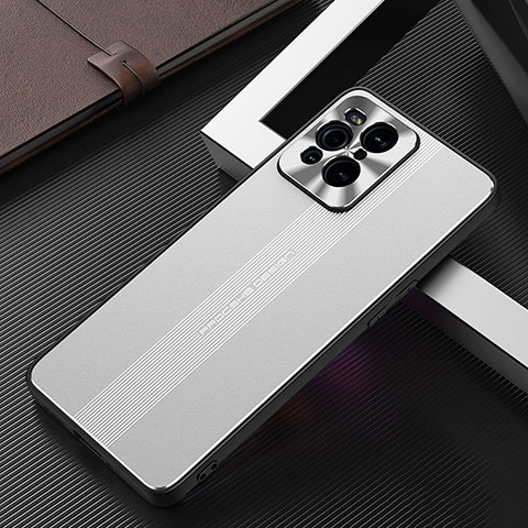 Coque Luxe Aluminum Metal Housse et Bumper Silicone Etui J01 pour Oppo Find X3 5G Argent