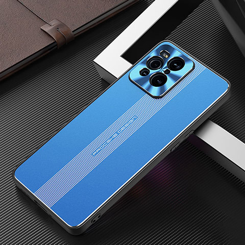 Coque Luxe Aluminum Metal Housse et Bumper Silicone Etui J01 pour Oppo Find X3 5G Bleu