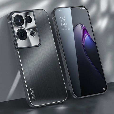 Coque Luxe Aluminum Metal Housse et Bumper Silicone Etui J01 pour Oppo Reno8 Pro+ Plus 5G Noir