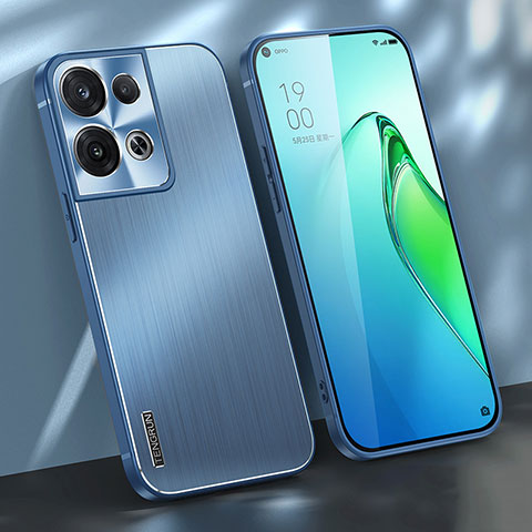 Coque Luxe Aluminum Metal Housse et Bumper Silicone Etui J01 pour Oppo Reno9 Pro 5G Bleu