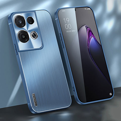 Coque Luxe Aluminum Metal Housse et Bumper Silicone Etui J01 pour Oppo Reno9 Pro+ Plus 5G Bleu