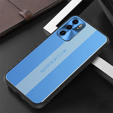 Coque Luxe Aluminum Metal Housse et Bumper Silicone Etui J02 pour Oppo Reno6 Pro 5G India Bleu