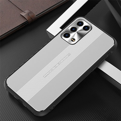 Coque Luxe Aluminum Metal Housse et Bumper Silicone Etui J02 pour Oppo Reno6 Pro+ Plus 5G Argent