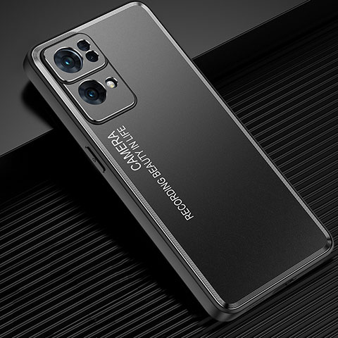 Coque Luxe Aluminum Metal Housse et Bumper Silicone Etui J02 pour Oppo Reno7 Pro 5G Noir