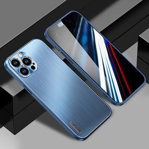 Coque Luxe Aluminum Metal Housse et Bumper Silicone Etui JL1 pour Apple iPhone 14 Pro Bleu