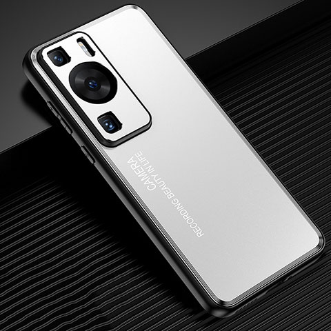 Coque Luxe Aluminum Metal Housse et Bumper Silicone Etui JL2 pour Huawei P60 Pro Argent