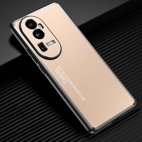 Coque Luxe Aluminum Metal Housse et Bumper Silicone Etui JL2 pour Oppo Reno10 Pro+ Plus 5G Or