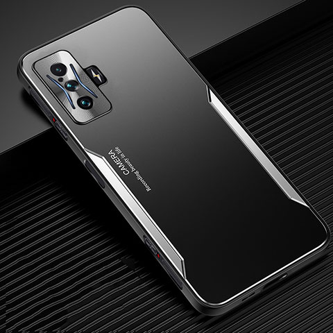 Coque Luxe Aluminum Metal Housse et Bumper Silicone Etui JL2 pour Xiaomi Redmi K50 Gaming 5G Argent