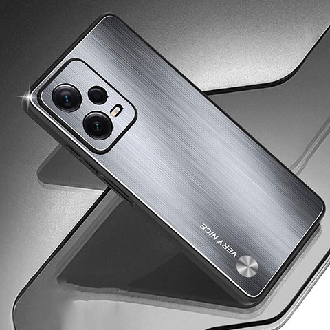 Coque Luxe Aluminum Metal Housse et Bumper Silicone Etui JS1 pour Xiaomi Redmi Note 12 Pro+ Plus 5G Argent