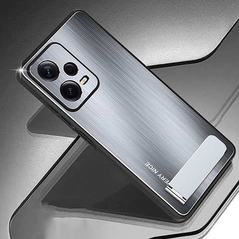 Coque Luxe Aluminum Metal Housse et Bumper Silicone Etui JS2 pour Xiaomi Redmi Note 12 Explorer Argent