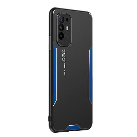 Coque Luxe Aluminum Metal Housse et Bumper Silicone Etui PB1 pour Oppo F19 Pro+ Plus 5G Bleu