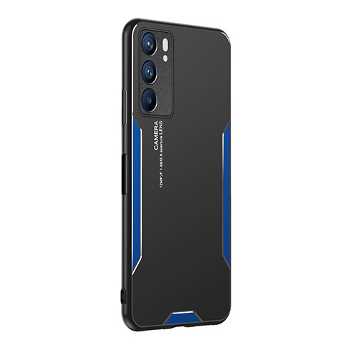 Coque Luxe Aluminum Metal Housse et Bumper Silicone Etui PB1 pour Oppo Reno6 5G Bleu