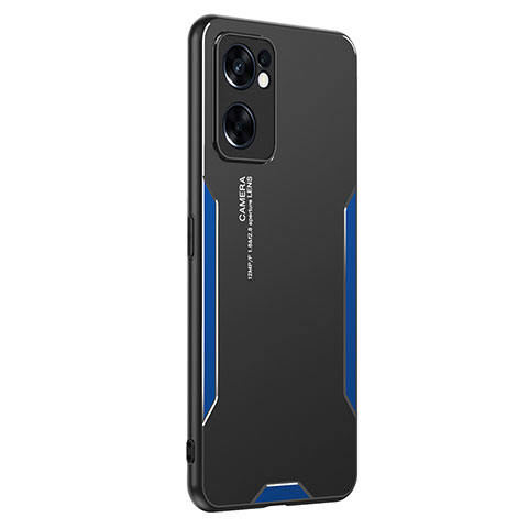 Coque Luxe Aluminum Metal Housse et Bumper Silicone Etui PB1 pour Oppo Reno7 SE 5G Bleu