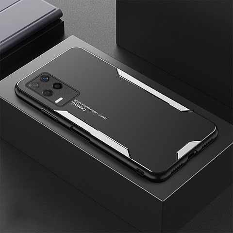 Coque Luxe Aluminum Metal Housse et Bumper Silicone Etui PB1 pour Realme Q3i 5G Argent