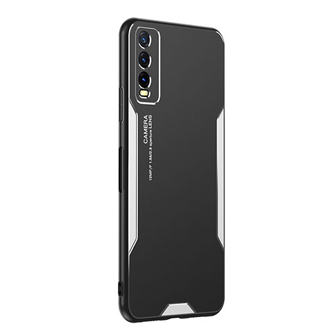 Coque Luxe Aluminum Metal Housse et Bumper Silicone Etui PB1 pour Vivo Y11s Argent