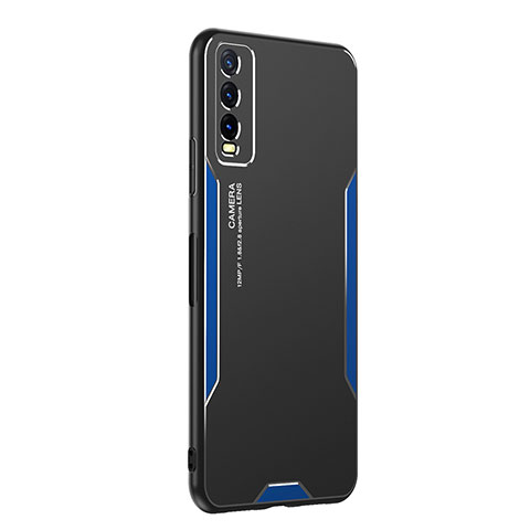 Coque Luxe Aluminum Metal Housse et Bumper Silicone Etui PB1 pour Vivo Y12A Bleu