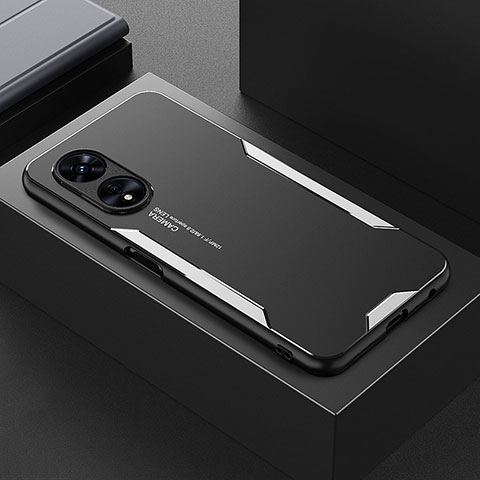 Coque Luxe Aluminum Metal Housse et Bumper Silicone Etui pour Oppo A1 Pro 5G Argent