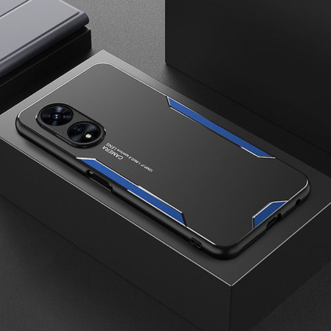 Coque Luxe Aluminum Metal Housse et Bumper Silicone Etui pour Oppo A1 Pro 5G Bleu