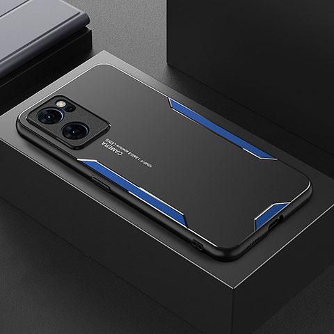 Coque Luxe Aluminum Metal Housse et Bumper Silicone Etui pour Oppo Find X5 Lite 5G Bleu