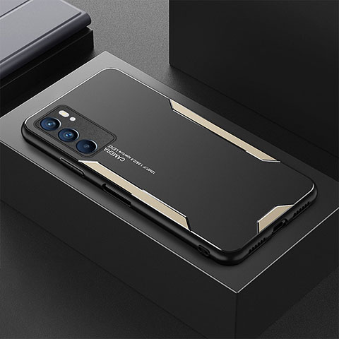 Coque Luxe Aluminum Metal Housse et Bumper Silicone Etui pour Oppo Reno6 5G Or