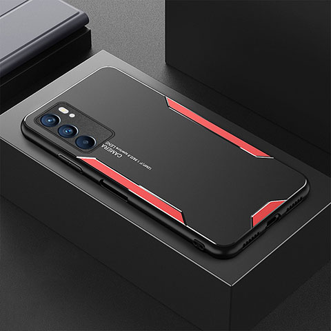 Coque Luxe Aluminum Metal Housse et Bumper Silicone Etui pour Oppo Reno6 5G Rouge