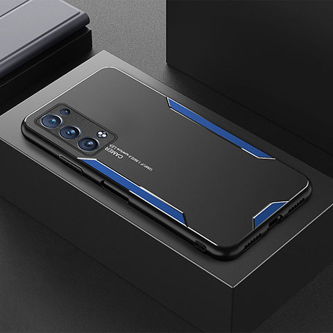 Coque Luxe Aluminum Metal Housse et Bumper Silicone Etui pour Oppo Reno6 Pro+ Plus 5G Bleu