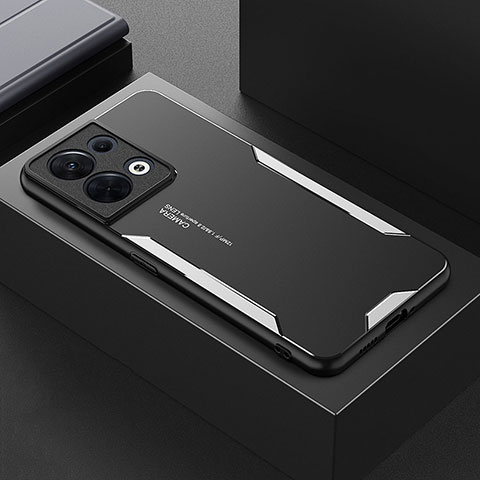 Coque Luxe Aluminum Metal Housse et Bumper Silicone Etui pour Oppo Reno9 Pro 5G Argent