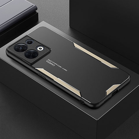 Coque Luxe Aluminum Metal Housse et Bumper Silicone Etui pour Oppo Reno9 Pro 5G Or