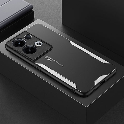 Coque Luxe Aluminum Metal Housse et Bumper Silicone Etui pour Oppo Reno9 Pro+ Plus 5G Argent