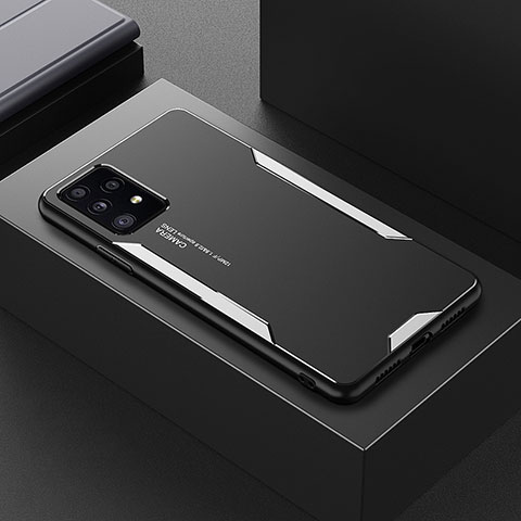 Coque Luxe Aluminum Metal Housse et Bumper Silicone Etui pour Samsung Galaxy A52 4G Argent
