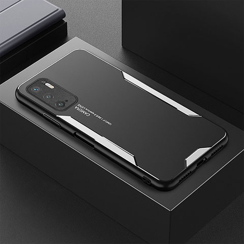 Coque Luxe Aluminum Metal Housse et Bumper Silicone Etui pour Xiaomi POCO M3 Pro 5G Argent
