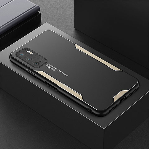 Coque Luxe Aluminum Metal Housse et Bumper Silicone Etui pour Xiaomi POCO M3 Pro 5G Or