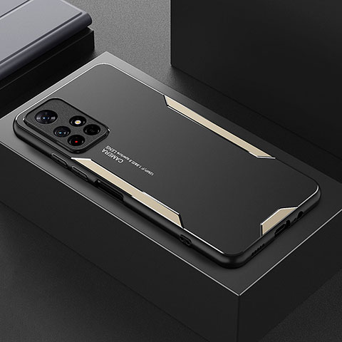 Coque Luxe Aluminum Metal Housse et Bumper Silicone Etui pour Xiaomi Poco M4 Pro 5G Or