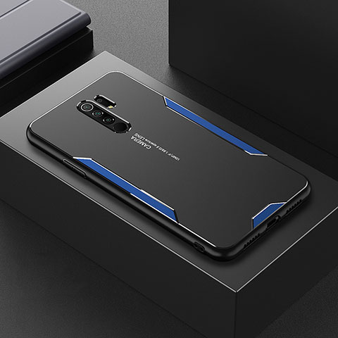 Coque Luxe Aluminum Metal Housse et Bumper Silicone Etui pour Xiaomi Redmi 9 Bleu