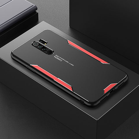 Coque Luxe Aluminum Metal Housse et Bumper Silicone Etui pour Xiaomi Redmi 9 Prime India Rouge