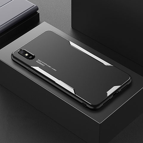 Coque Luxe Aluminum Metal Housse et Bumper Silicone Etui pour Xiaomi Redmi 9i Argent