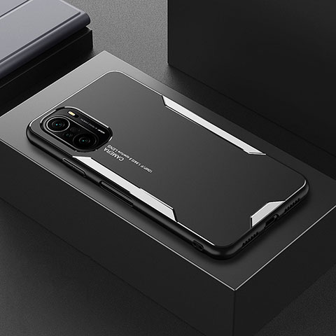 Coque Luxe Aluminum Metal Housse et Bumper Silicone Etui pour Xiaomi Redmi K40 Pro+ Plus 5G Argent