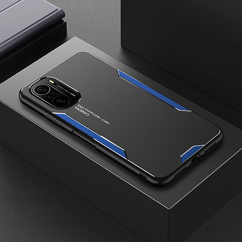 Coque Luxe Aluminum Metal Housse et Bumper Silicone Etui pour Xiaomi Redmi K40 Pro+ Plus 5G Bleu