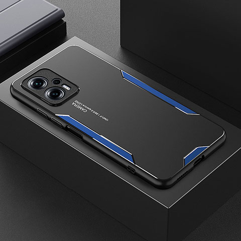 Coque Luxe Aluminum Metal Housse et Bumper Silicone Etui pour Xiaomi Redmi Note 12T Pro 5G Bleu