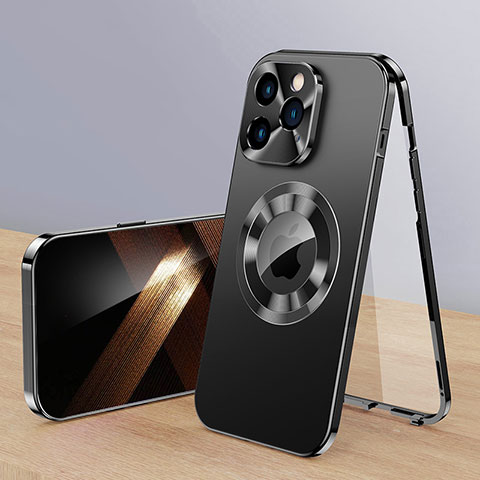 Coque Luxe Aluminum Metal Housse Etui 360 Degres avec Mag-Safe Magnetic Magnetique P01 pour Apple iPhone 14 Pro Max Noir