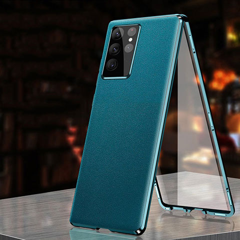 Coque Luxe Aluminum Metal Housse Etui 360 Degres D01 pour Samsung Galaxy S21 Ultra 5G Cyan