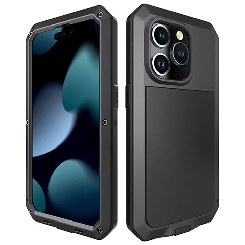 Coque Luxe Aluminum Metal Housse Etui 360 Degres HJ1 pour Apple iPhone 13 Pro Max Noir