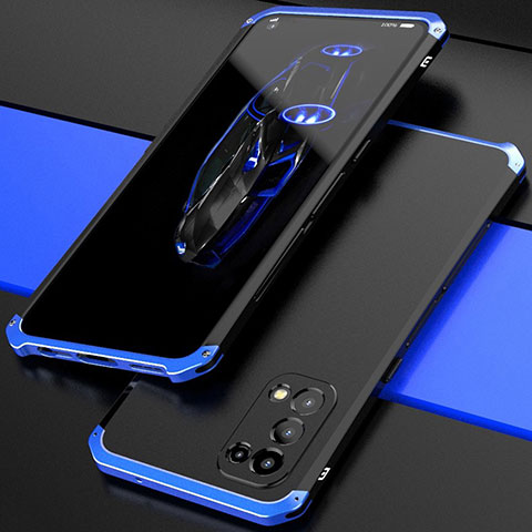 Coque Luxe Aluminum Metal Housse Etui 360 Degres M01 pour Oppo Find X3 Lite 5G Bleu et Noir