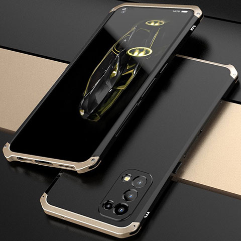 Coque Luxe Aluminum Metal Housse Etui 360 Degres M01 pour Oppo Find X3 Lite 5G Or et Noir