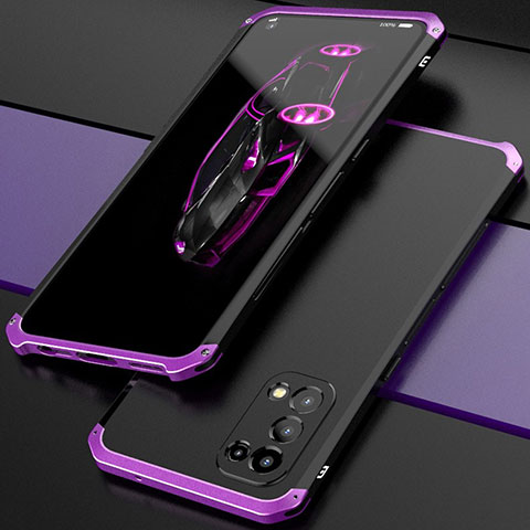 Coque Luxe Aluminum Metal Housse Etui 360 Degres M01 pour Oppo Reno5 5G Violet et Noir