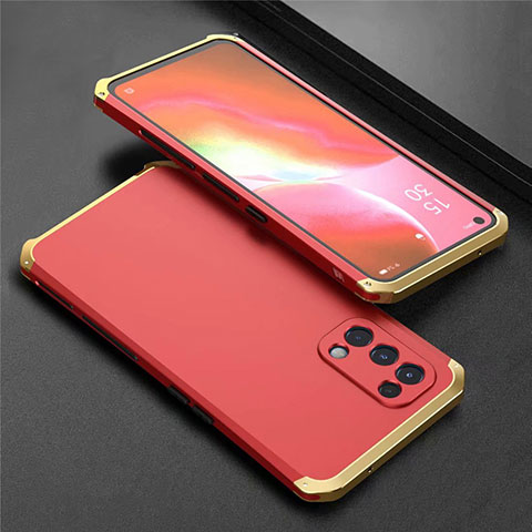 Coque Luxe Aluminum Metal Housse Etui 360 Degres M02 pour Oppo Find X3 Lite 5G Or et Rouge