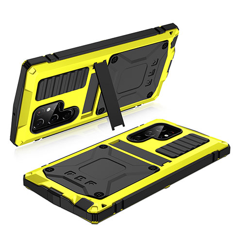 Coque Luxe Aluminum Metal Housse Etui 360 Degres M05 pour Samsung Galaxy S22 Ultra 5G Jaune