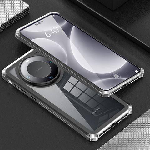 Coque Luxe Aluminum Metal Housse Etui 360 Degres P01 pour Huawei Mate 60 Argent et Noir