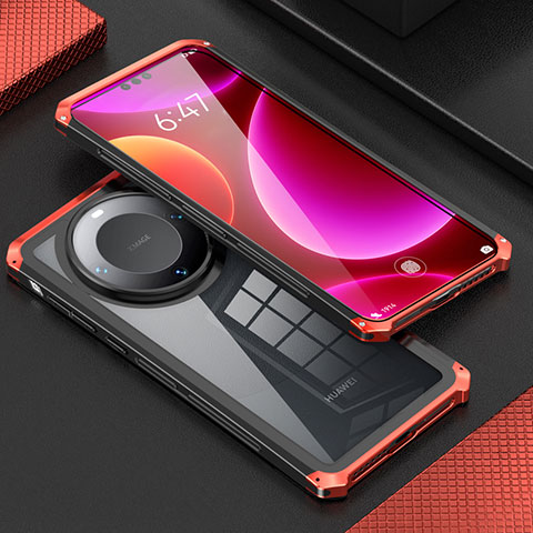 Coque Luxe Aluminum Metal Housse Etui 360 Degres P01 pour Huawei Mate 60 Pro+ Plus Rouge et Noir