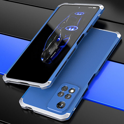 Coque Luxe Aluminum Metal Housse Etui 360 Degres P01 pour Xiaomi Mi 11i 5G (2022) Argent et Bleu